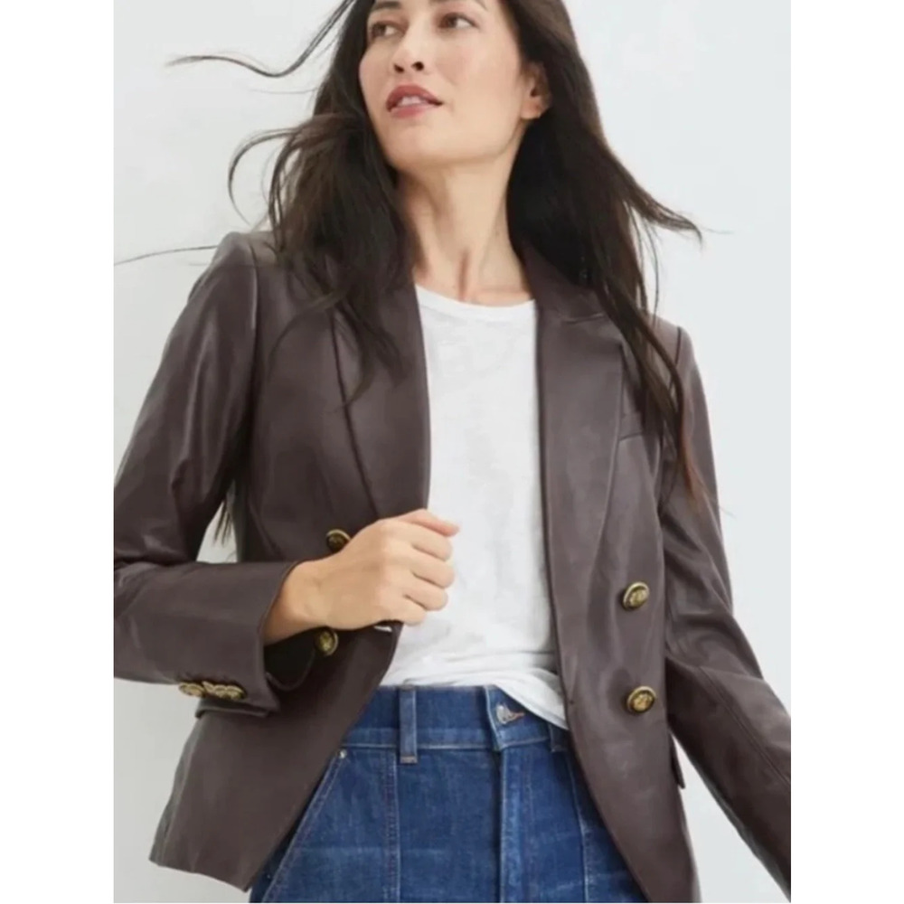 NWT Veronica Beard Gail Dickey Double-Breasted Leather Jacket Oxblood Women's 10 - Picture 2 of 9